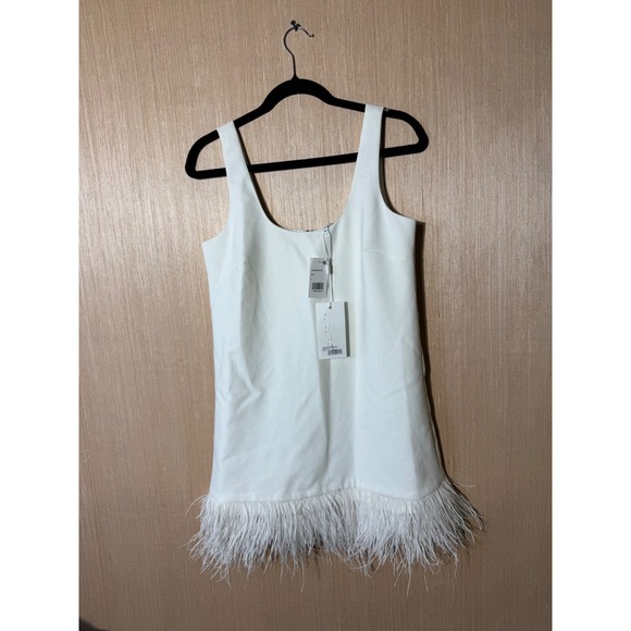 Likely White Feather Trim‎ Mini Dress Sleeveless Party Cocktail Size 4 - Picture 1 of 6